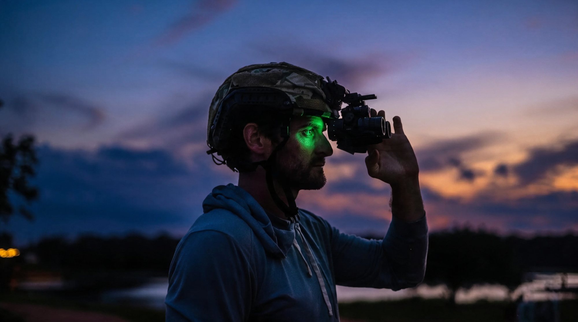 Carbine work under night vision after dark